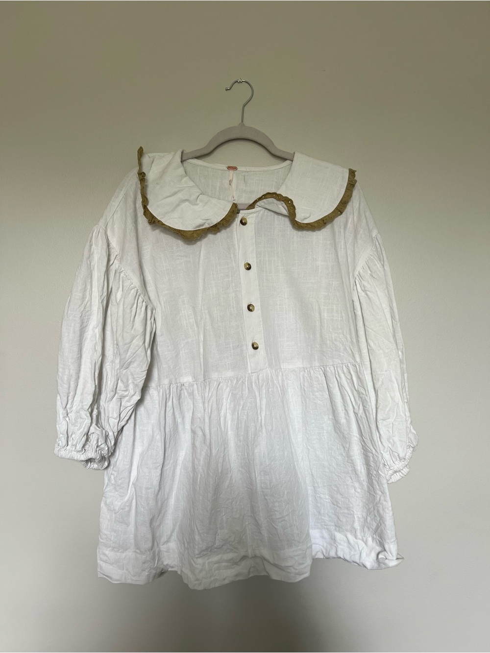 Free People White Blouse with Gold Trim Collar - Picture 2 of 2
